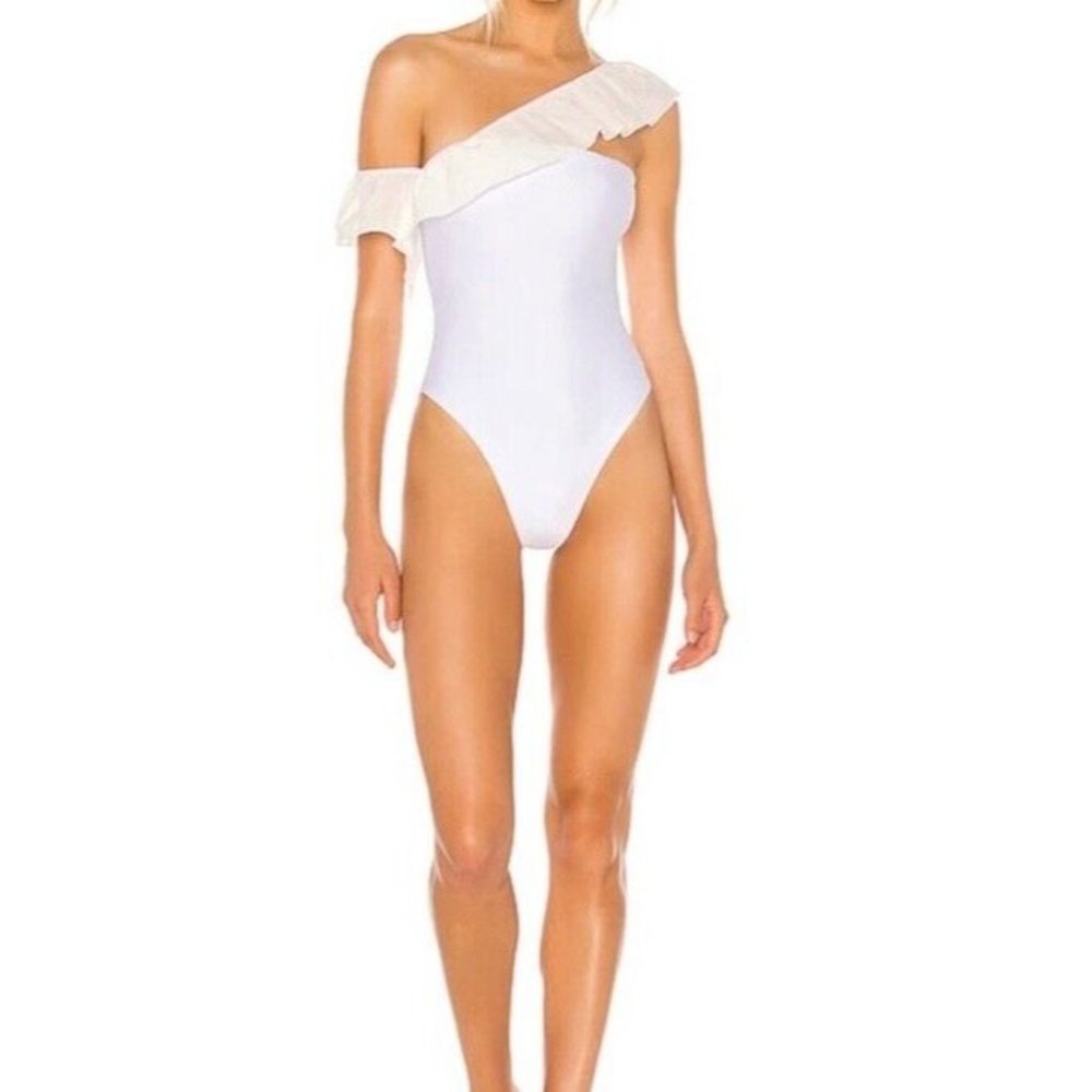 Tularosa Swimsuit Women's Sz XXS White Kimber One Piece Shoulder Ruffle $148 Nwt - Picture 1 of 16